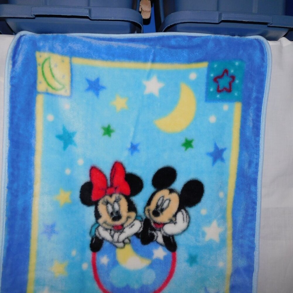 VTG Disney Mickey Mouse Minnie Star Moon Plush Fleece Baby Blanket 30 x 45 - Picture 4 of 6